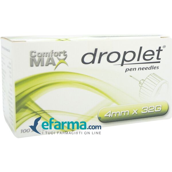 droplet ago penna 32g per insulina comfort max 4 mm 100 pezzi