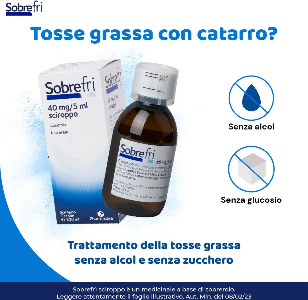 sobre fri sciroppo mucolitico tosse grassa 40 mg/5 ml senza zucchero 2 anni+ flacone 200 ml