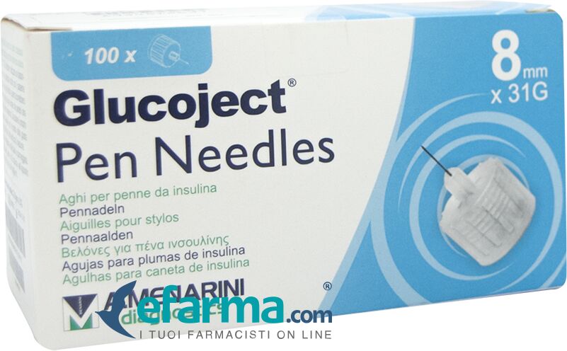 glucoject pen needles 31g 8mm aghi per penne da insulina 100 pezzi