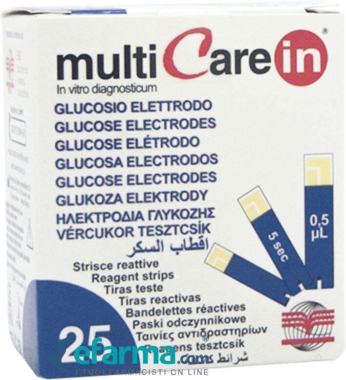 multicare in strisce reagenti misurazione glucosio 25 strisce