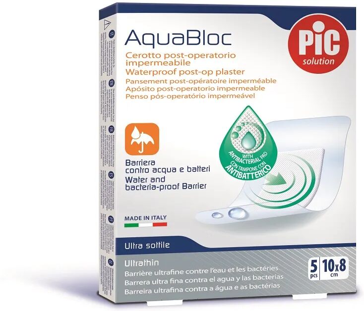 pic solution pic aquabloc cerotti antibatterici impermeabili 10 x 8 cm 5 pezzi