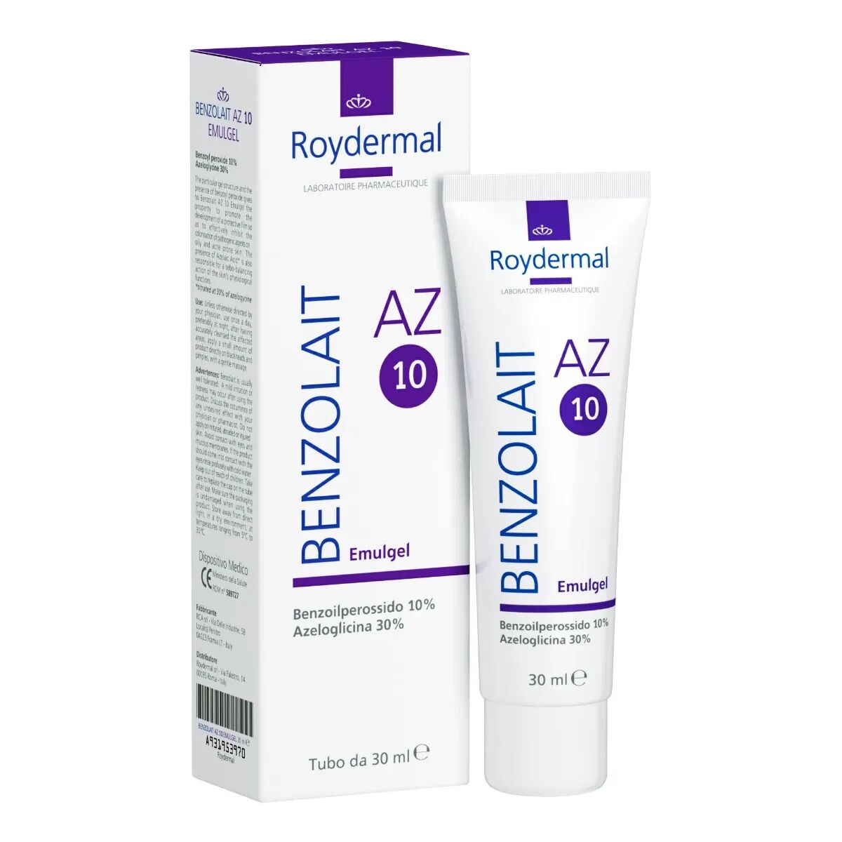 roydermal benzolait az 10 emulgel trattamento anti-acne 30 ml