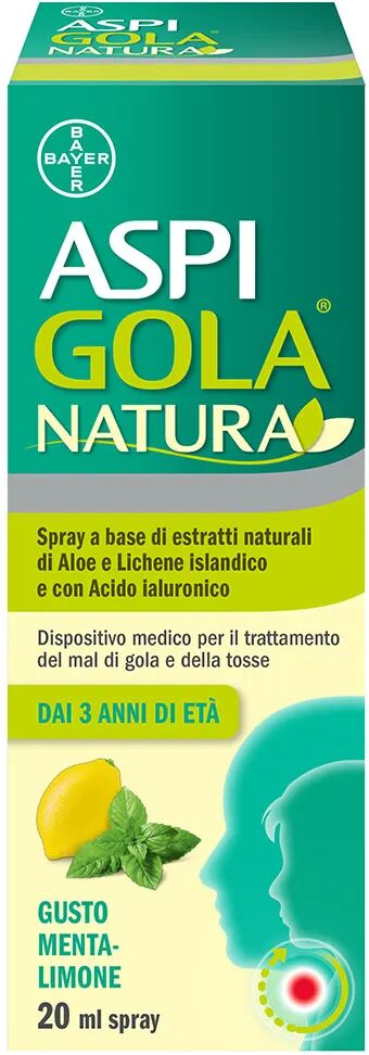 aspi gola natura spray con estratti naturali per mal di gola e tosse gusto menta e limone 20ml