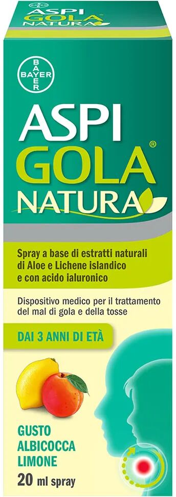 aspi gola natura spray con estratti naturali per mal di gola e tosse gusto albicocca e limone 20ml