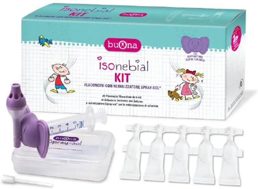 isonebial kit pulizia cavità nasali con 20 flaconcini + nebulizzatore spray-sol + siringa + ago cannula