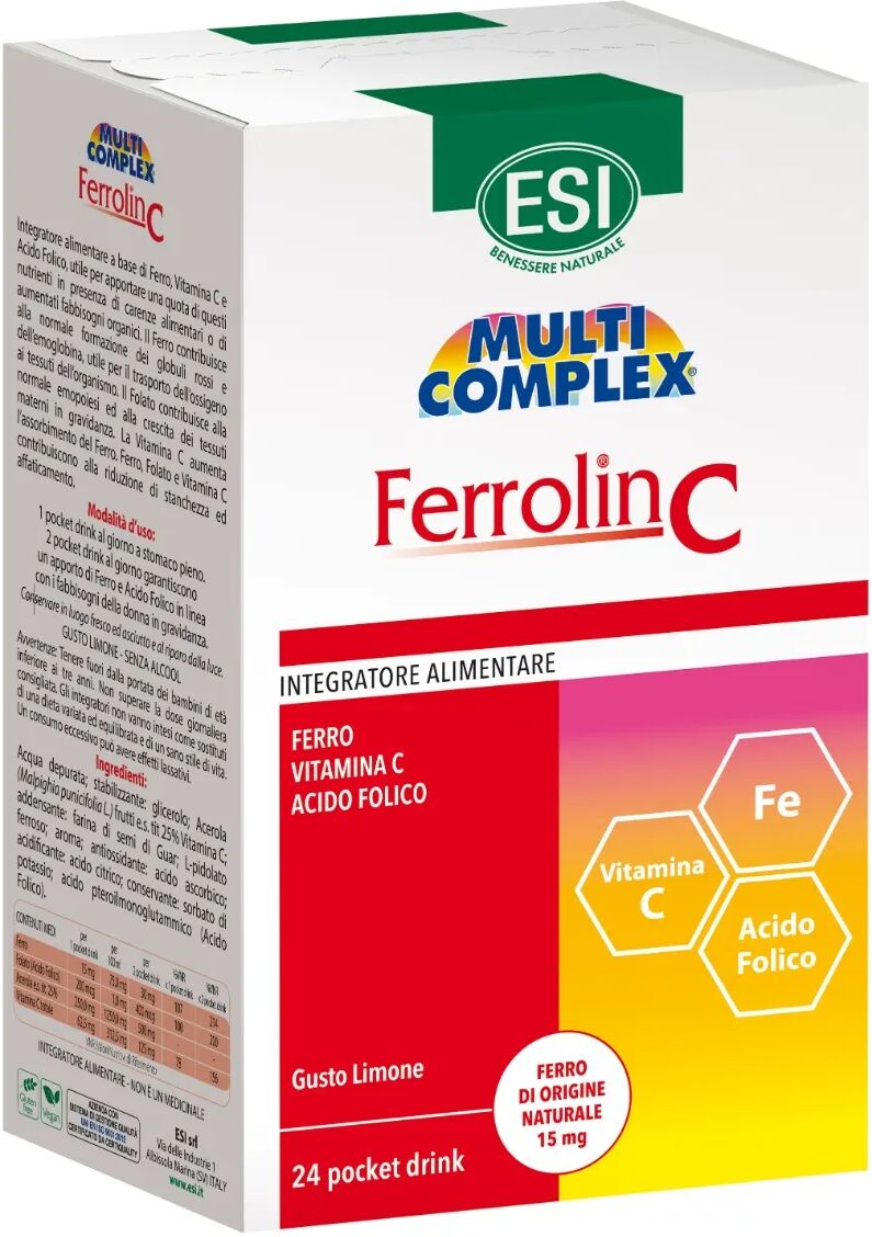 Esi Ferrolin C Pocket Drink Integratore Ferro 24 Bustine