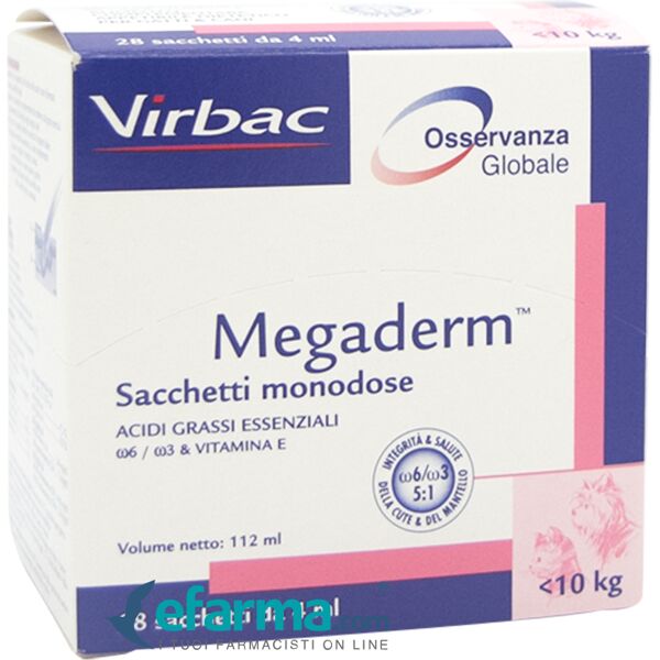 virbac megaderm supplemento nutrizionale cani e gatti -10 kg 32 sacchetti da 4 ml