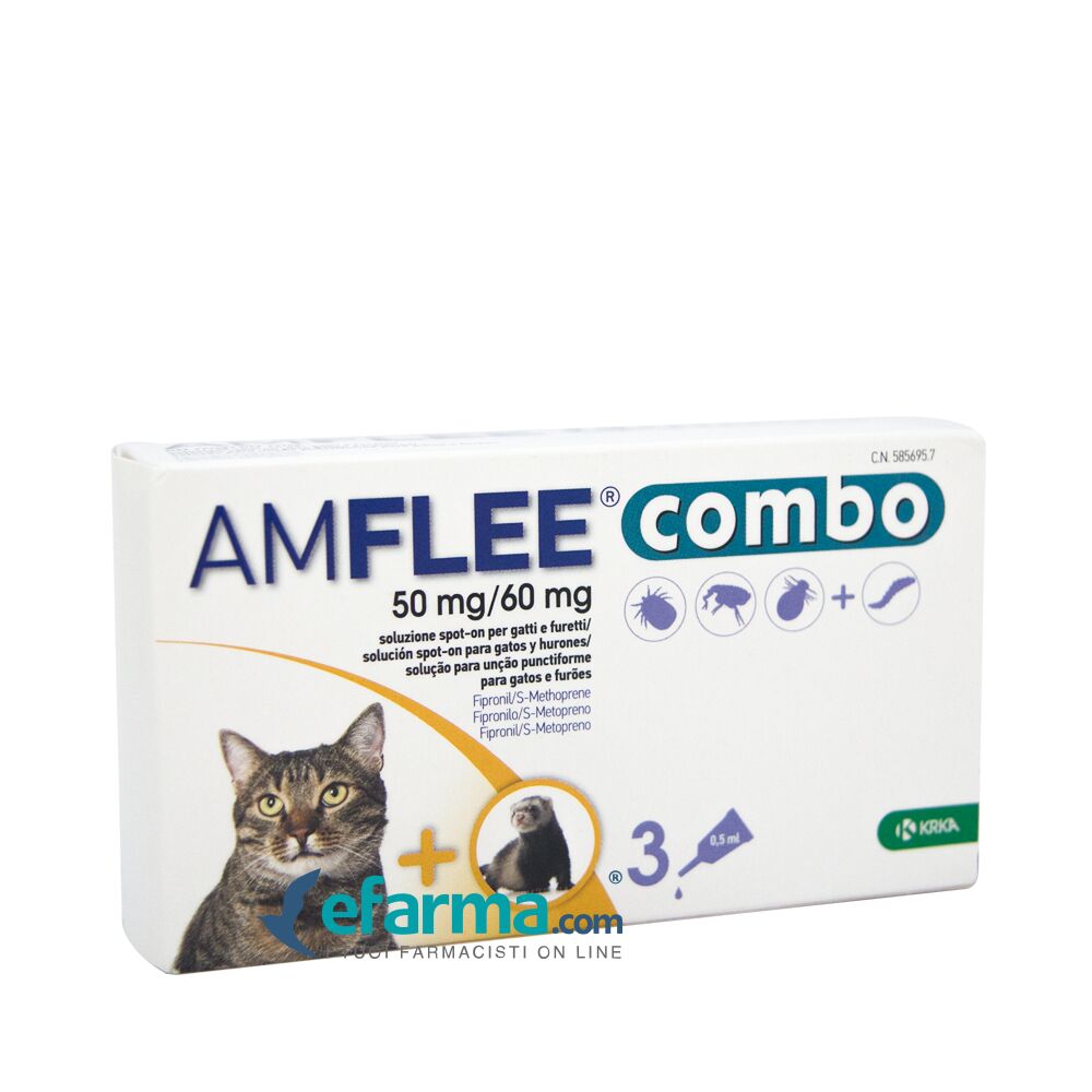 krka farmaceutici amflee combo gatti e furetti 50mg+60mg 3 pipette