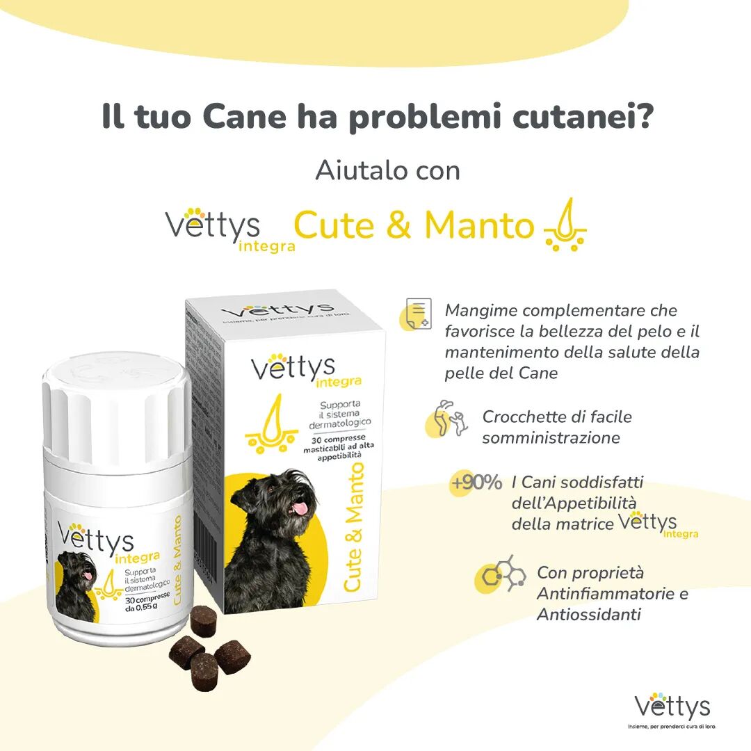 vettys integra cute&manto integratore per la bellezza del pelo e della pelle del cane 30 compresse masticabili