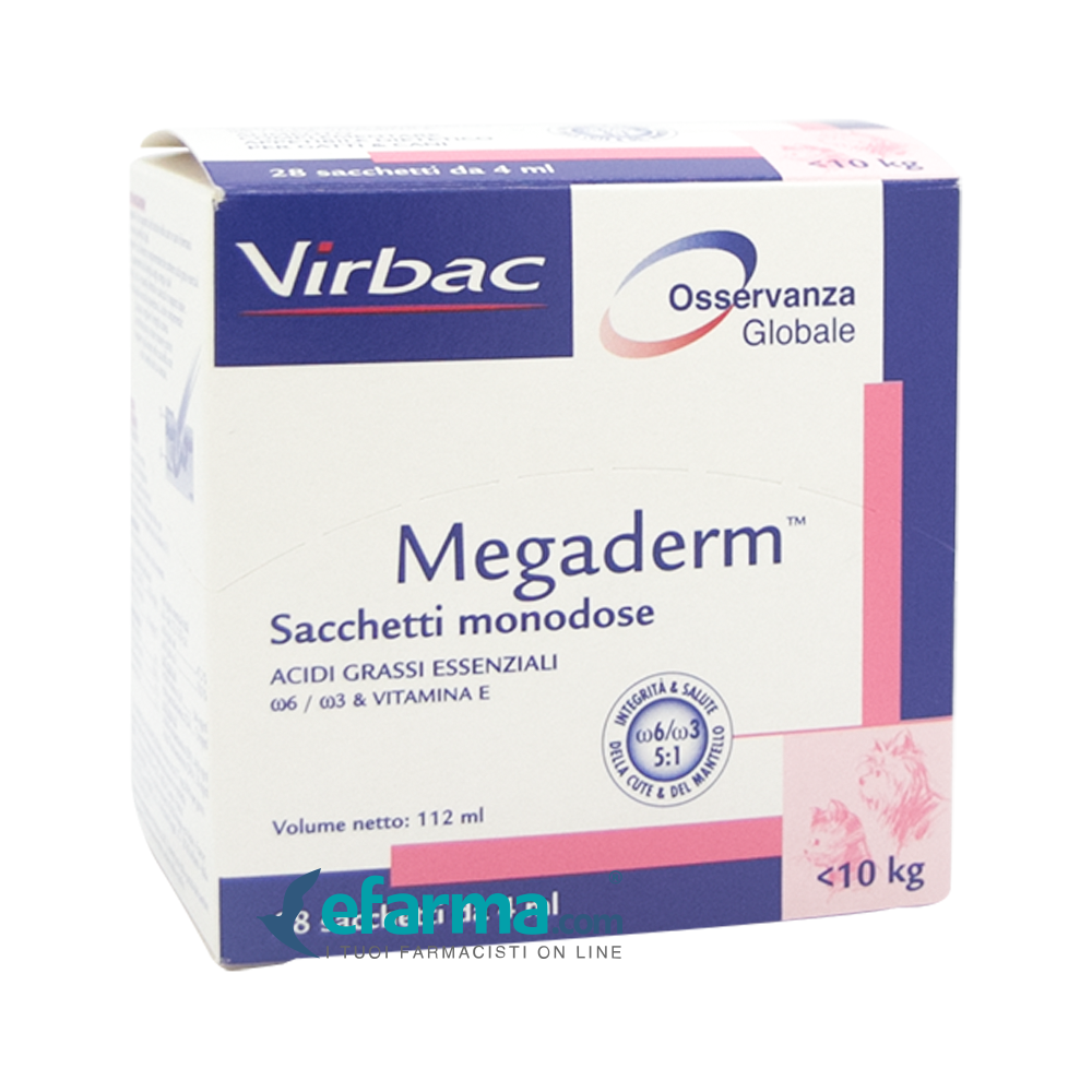 VIRBAC Megaderm Supplemento Nutrizionale Cani e Gatti -10 Kg 32 Sacchetti da 4 ml