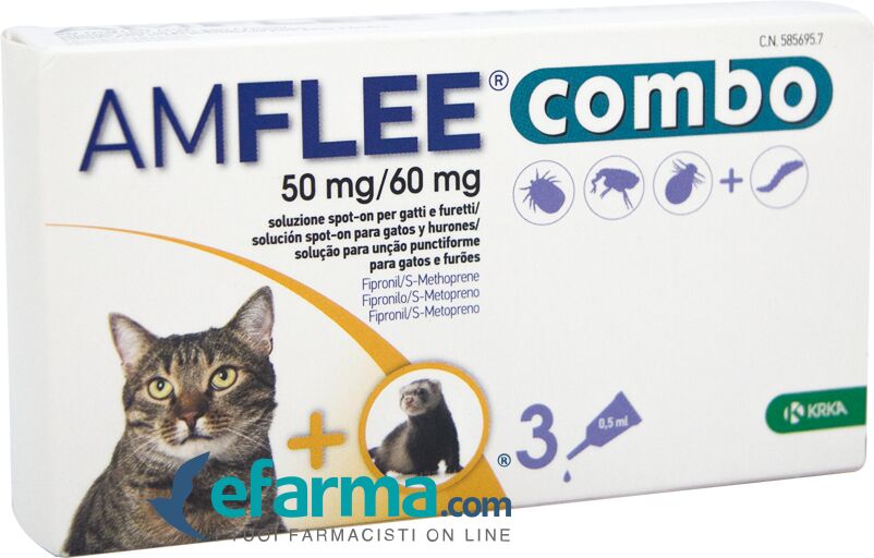 KRKA FARMACEUTICI Amflee Combo Gatti e Furetti 50mg+60mg 3 Pipette