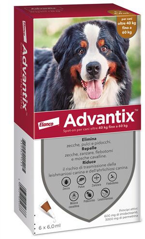 Advantix Spot-On Per Cani Oltre 40 kg Fino a 60 kg 6 Pipette Monodose