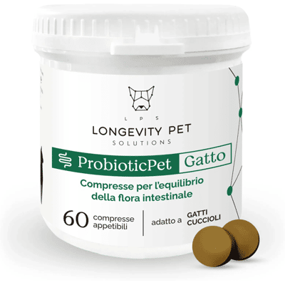 Longevity Pet ProbioticPet Gatto 60 Compresse Mangime Complementare per il Corretto Funzionamento dell'Apparato Intestinale Longevity Pet ProbioticPet Gatto 60 Compresse Mangime Complementare per il Corretto Funzionamento dell'Apparato Intestinale