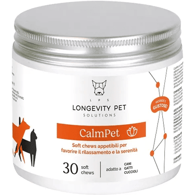 Longevity Pet CalmPet 30 Soft Chews Mangime Complementare per Rilassamento e Serenità Cani e Gatti Longevity Pet CalmPet 30 Soft Chews Mangime Complementare per Rilassamento e Serenità Cani e Gatti