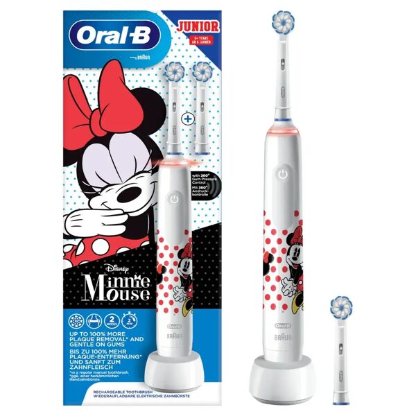 oral-b spazzolino elettrico ricaricabile junior minnie +6 anni, 2 testine, 1 spazzolino