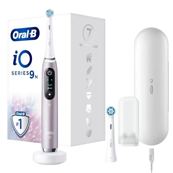 oral-b spazzolino elettrico ricaricabile io9s rosa quarzo, 2 testine, 1 custodia da viaggio ricaricabile, 1 spazzolino
