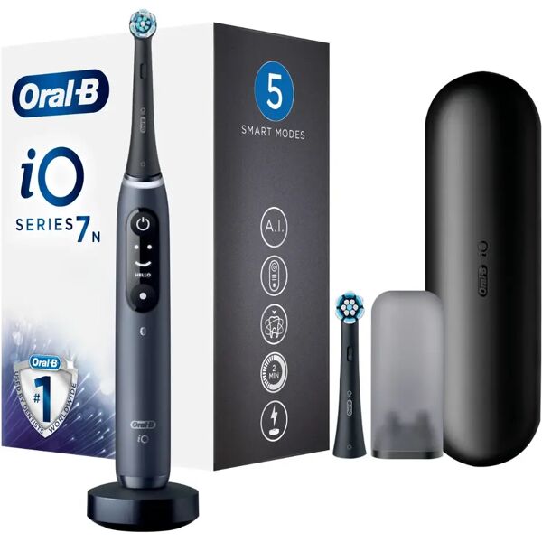 oral-b spazzolino elettrico ricaricabile io 7s nero, 2 testine, 1 custodia da viaggio, 1 spazzolino