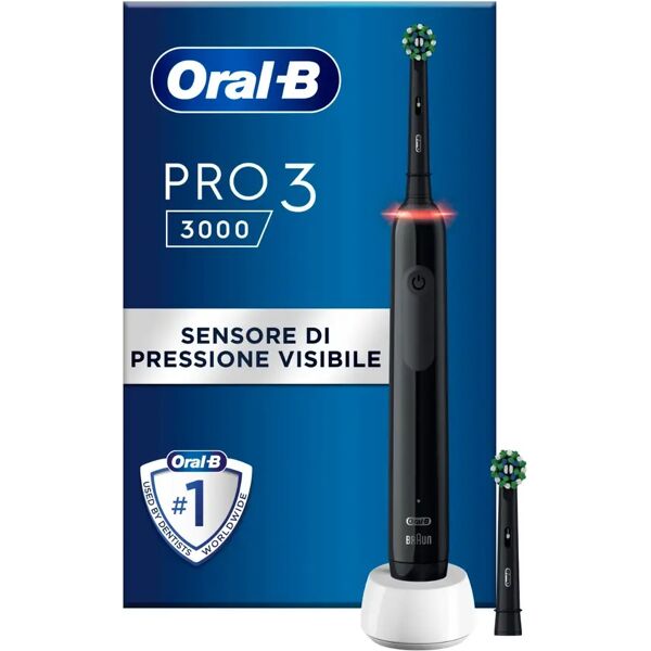 oral-b spazzolino elettrico ricaricabile nero pro3 3000 + 2 testine