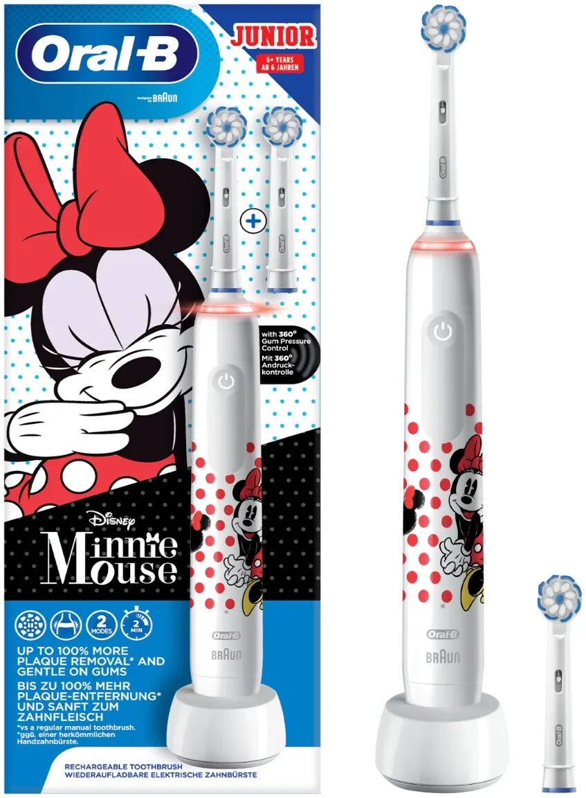 oral-b spazzolino elettrico ricaricabile junior minnie +6 anni, 2 testine, 1 spazzolino