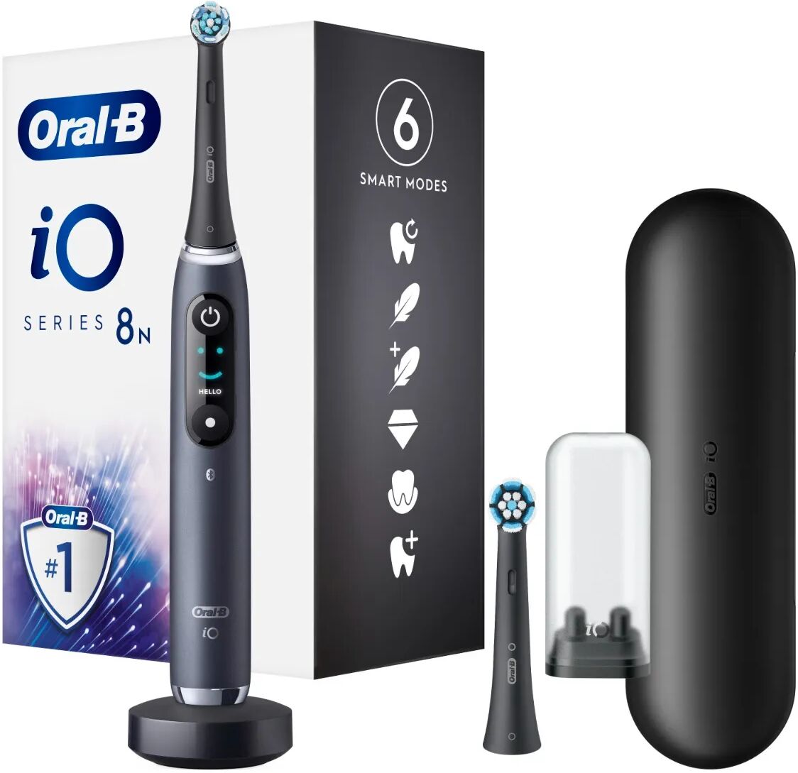 oral-b spazzolino elettrico ricaricabile io 8s nero 2 testine, 1 custodia da viaggio, 1 spazzolino