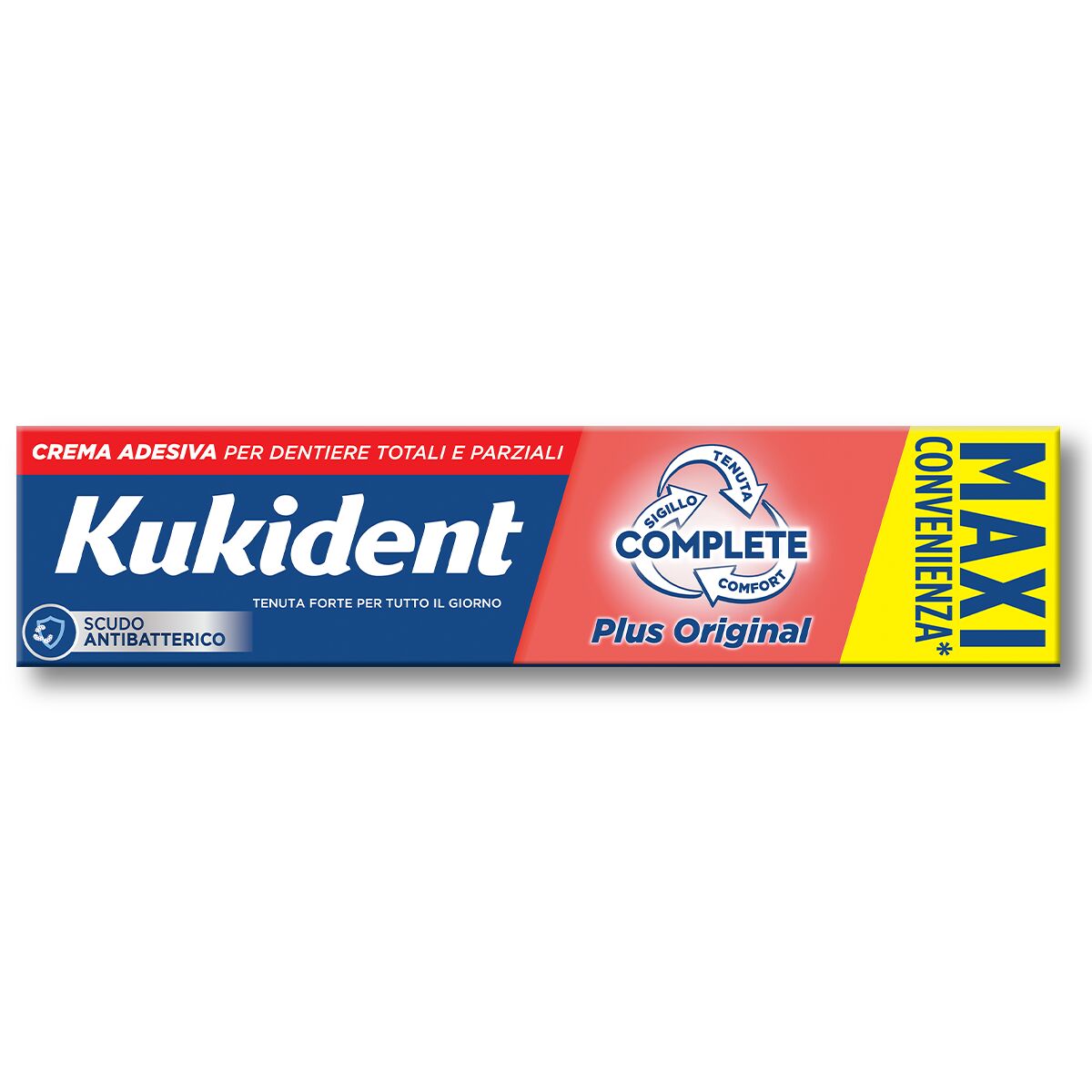 Kukident Complete Plus Original Crema Adesiva Per Dentiere Totali e Parziali Aroma Menta Leggera 65 g