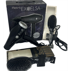 Phon Retro' Excelsa Black Sirio 2300 Watt Piu' In Omaggio 2 Spazzole Piatte Seiseta  Grande E Media