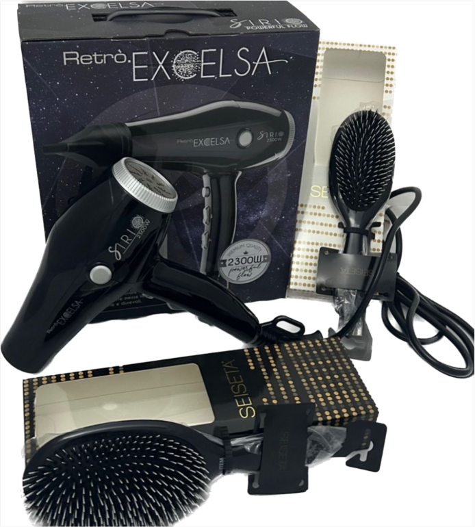 Phon Retro' Excelsa Black Sirio 2300 Watt Piu' In Omaggio 2 Spazzole Piatte Seiseta  Grande E Media