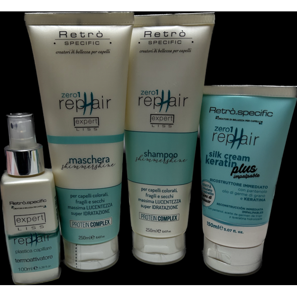 kit ricostruzione retro' plastica capillare shampoo 250 ml maschera 250 ml termoattivatore 100 ml silk cream 150 ml