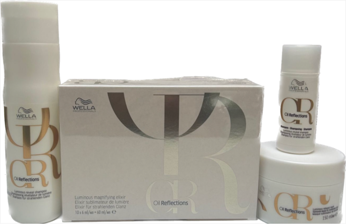 Kit  Wella Oil Reflections Con Shampoo 250 Ml,Maschera 150 Ml E Fiali Elisir Di Luminosita' 10x 6ml