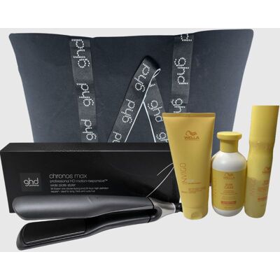 GHD Piastra Chronos Max + Kit Mare Con Shampoo 300 Ml Wella Conditioner 200 Ml E Spray 150 Ml Corpo E Capelli In Omaggio Borsa GHD Piastra Chronos Max + Kit Mare Con Shampoo 300 Ml Wella Conditioner 200 Ml E Spray 150 Ml Corpo E Capelli In Omaggio Borsa