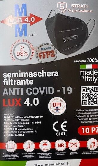 MEMLAB Maschera Filtrante Anti Covid 19 Lux 4.0(Made In Italy)