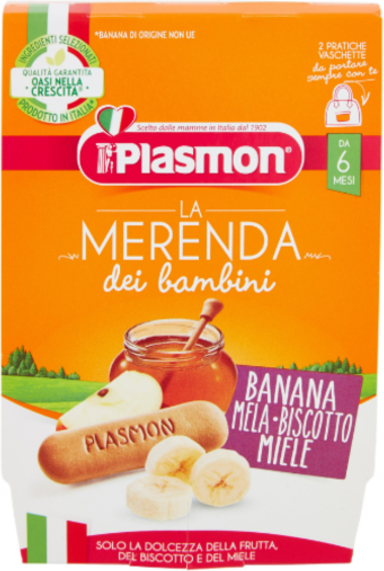 Plasmon Merenda Banana/mela/biscotto/miele 2x120 Gr