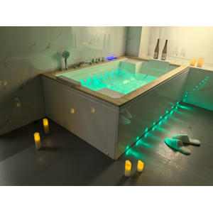 Arredo Casa Facile Vasca Idromassaggio Spa Led Con Cascata Intagliata Doppia+o3-180x120 -41 Getti-Doppia Pompa - Pc Full Touch - Riscaldatore - Con Vetro -  Led Cromoterapia Con Cascata - Led Sul Pannello - Bluetooth - Top Legno