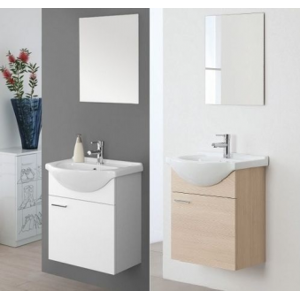 Arredo Casa Facile Mobile Bagno Singolo Sospeso Bianco O Rovere Da 56 Cm - Specchio