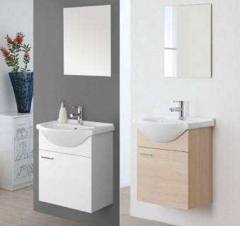 Arredo Casa Facile Mobile Bagno Singolo Sospeso Bianco O Rovere Da 56 Cm - Specchio