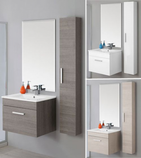 Arredo Casa Facile Mobile Bagno Sospeso Bianco O Rovere Da 60cm- Specchio- Colonna