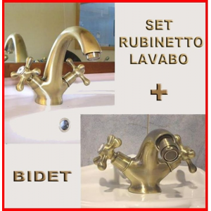 Arredo Casa Facile Doppio Rubinetto Bronzo/oro Lavabo + Bidet -Set Completo Con Flessibili Per Mobile Da Bagno - Lavabo