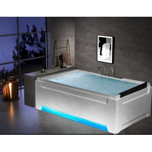 Arredo Casa Facile Vasche Vasca Idromassaggio Doppia Bagno 185x125 Con 24 Getti Triplo Cuscino + Doppia Pompa + Striscia Led + Ozono + Riscaldatore + Bluetooth