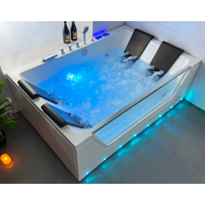 Arredo Casa Facile Vasca Idromassaggio Spa Led Doppia+o3-180x120 -35 Getti-Doppia Pompa - Pc Full Touch - Riscaldatore - Con Vetro -  Led Cromoterapia Con Cascata - Led Sul Pannello - Bluetooth