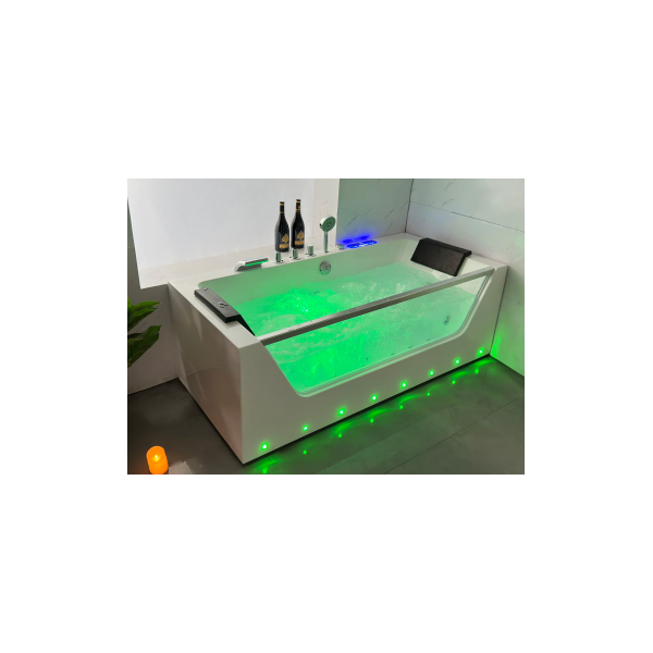 arredo casa facile vasca idromassaggio spa doppia + led + ozono-170x80 -21 getti-doppia pompa - pc full touch - riscaldatore - con vetro -  led cromoterapia con cascata - led sul pannello - bluetooth