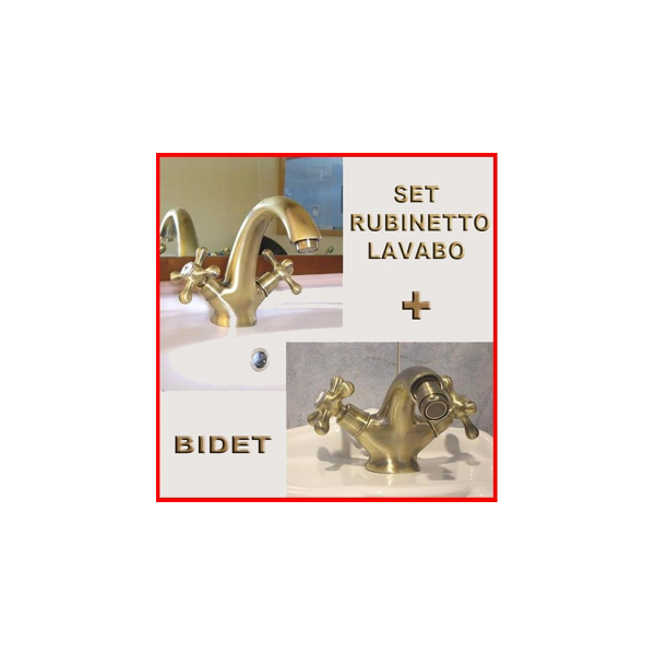 arredo casa facile doppio rubinetto bronzo/oro lavabo + bidet -set completo con flessibili per mobile da bagno - lavabo