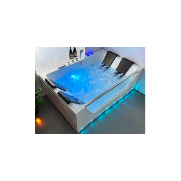 arredo casa facile vasca idromassaggio spa led doppia+o3-180x120 -35 getti-doppia pompa - pc full touch - riscaldatore - con vetro -  led cromoterapia con cascata - led sul pannello - bluetooth