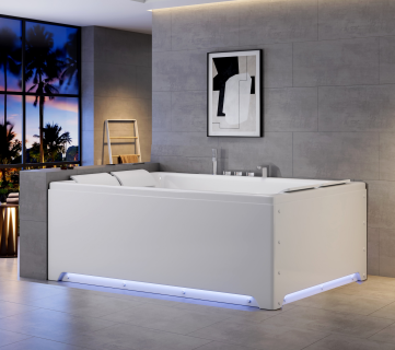 Arredo Casa Facile Vasca Idromassaggio 4 Posti Vasca Idromassaggio Da Bagno 190x135 Con 31 Getti - 4 Strisce Led Perimetrali 4 Cuscini + Doppia Pompa  + Ozono + Riscaldatore + Bluetooth - Chiusa 4 Lati Vasca Centro Stanza