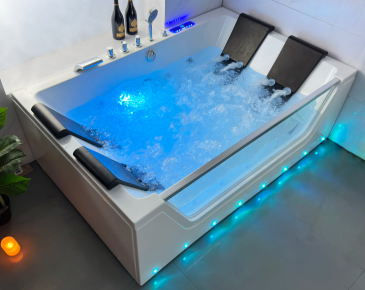 Arredo Casa Facile Vasca Idromassaggio Spa Led Doppia+o3-180x120 -35 Getti-Doppia Pompa - Pc Full Touch - Riscaldatore - Con Vetro -  Led Cromoterapia Con Cascata - Led Sul Pannello - Bluetooth