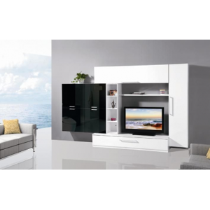 Arredo Casa Facile Mobile Soggiorno Parete Attrezzata Mdf Bianco Nero Lucido - Tv9