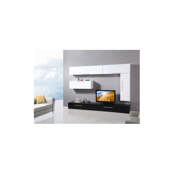 arredo casa facile mobile soggiorno parete attrezzata mdf bianco nero lucido - moderna - tv4