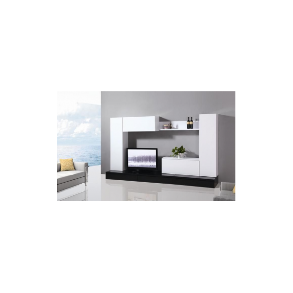 arredo casa facile mobile soggiorno parete attrezzata mdf bianco nero lucido - tv2