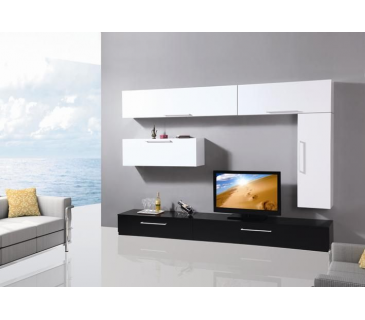 Arredo Casa Facile Mobile Soggiorno Parete Attrezzata Mdf Bianco Nero Lucido - Moderna - Tv4