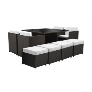 Arredo Casa Facile Tavolo Pranzo Cubo Sedie Rattan Nero Poltrone Pouf Contenitore King 125x125 - 6 Posti + 4 Posti