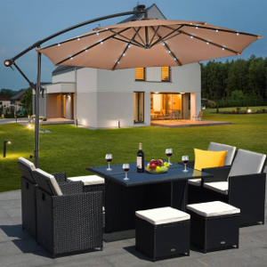 Arredo Casa Facile Ombrellone Da Giardino Beige Scuro - Marrone In Metallo- 3 Metri Led Lux